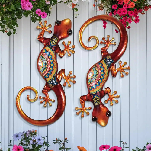 Pack metal lizard wall art - metal,